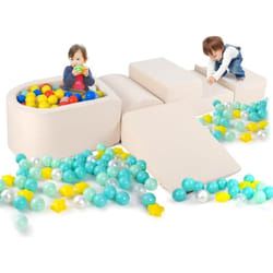 Costway - 5PCS Aire de Jeux en Mousse Enfants avec Piscine à Balles, Blocs d'escalade en Mousse avec Housses Lavables & Amovibles, sans Balles, Blocs