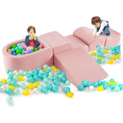 Costway - 5PCS Aire de Jeux en Mousse Enfants avec Piscine à Balles, Blocs d'escalade en Mousse avec Housses Lavables & Amovibles, sans Balles, Blocs