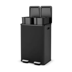 Costway - Poubelle Cuisine 2 x 30L, Poubelle Tri Selectif en Acier Inox, Anti-Empreinte, 2 Seaux Intérieurs en Plastique, Fermeture en Douceur,