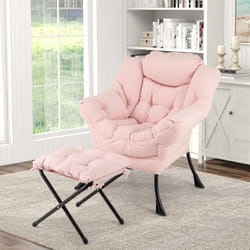 Costway - Fauteuil Salon Scandinave avec Repose-Pieds, Fauteuil Relax en Sherpa avec Oreiller et Poche Latérale, Fauteuil Chambre pour Lecture, Cadre