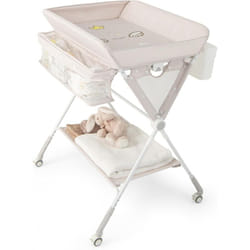 Costway - Table à Langer Mobile pour Bébé, Table à Langer Pliable avec Hauteur Réglable sur 3 Niveaux Poubelle Panier de Rangement Etagère Roues