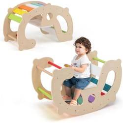 Costway - 2 en 1 Chaise à Bascule Enfants avec Siège et Dossier Lisses, Arche d'escalade Montessori en Bois avec Poignée & Coins Arrondis, Charge