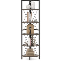 Costway - tagère d'angle, Bibliothèque Étagère Polyvalente pour Présentoir d'angle à 5 Niveaux avec Cadre en Métal, Design Industriel, Étagère de