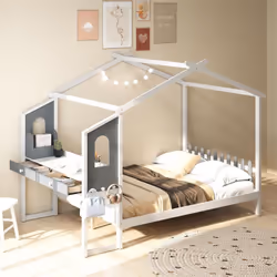 À propos de cet article 【Cadre Maison pour une Touche Ludique】Ce lit maison unique avec une tête de lit en forme de clôture a ...