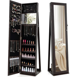 Costway - Armoire à Bijoux sur Pieds, Miroir hd Pleine Longueur et Miroir de Maquillage Intégré, avec 91 Fentes pour Bagues 30 Crochets Collier, 100