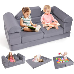 Costway - 9PCS Canapé Modulaire pour Enfants en Tissu Daim, Canapé Enfant Convertible 2 Places avec Housses Amovibles & Lavables, Canapé en Mousse