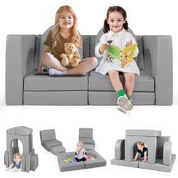 Costway - 8PCS Canapé Modulaire pour Enfants en Tissu Daim, Canapé Enfant Convertible 2 Places avec Housses Amovibles & Lavables, Charge 40kg pour