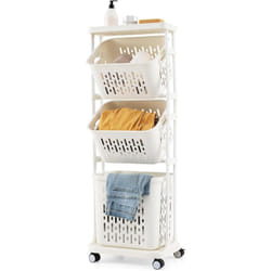 Costway - Panier Linge Sale 3 Compartiment, Bac à Linge à Roulettes Verrouillables, Meuble Linge Sale, Panier a Linge Amovible avec Poignée pour
