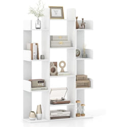 Bibliothèque Arbre, 13 Étagères Ouvertes, Meuble de Rangement pour Livres, Etagère Décorative Autoportante, pour Salon, Bureau (Blanc) - Costway