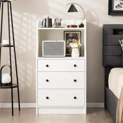 Costway - Commode Chambre avec Étagère, Commode 3 Tiroirs avec Compartiment, Commode Haute 111 cm, Dispositif Anti-Basculement, Meuble de Rangement