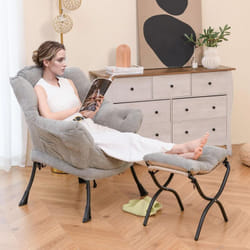 Costway - Fauteuil Salon Scandinave, avec Repose-Pieds Pliable, Canapé Relax Confortable en Sherpa avec Oreiller et Poche Latérale, Fauteuil Chambre