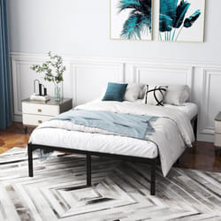 COSTWAY Cadre de Lit 140x200 cm, Lit 2 Personnes, Lit Double Hauteur 36 cm avec Rangement sous Le Lit, Cadre de Lit Plateforme en Métal, Montage