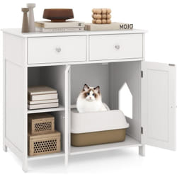 Costway - Meuble Litiere Chat en Bois, Maison pour Chat 3 en 1, 2 Portes et 2 Tiroirs, Kits Anti-basculement, Maison de Toilette Chat, Entrée