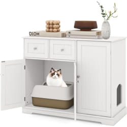 Costway - Meuble Litiere Chat en Bois, Maison pour Chat 3 en 1, 3 Portes et 2 Tiroirs, Kits Anti-basculement, Maison de Toilette Chat, Entrée