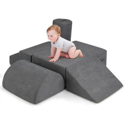Costway - 6 pcs Parcours Motricité Bébé en Mousse avec Housse en Tissu Chenille, Module Motricité Bébé avec Fermeture Clair, Jouets Éducatifs pour