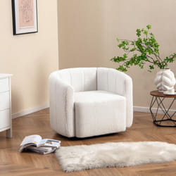 Costway - Fauteuil Pivotante en Forme de Tonneau, Chaise d'Appoint Rembourrée Moderne en Sherpa avec Dossier Incurvé et Accoudoirs, Siège Spacieux,