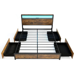 Costway - Cadre de Lit Double 160x200cm avec Sommier, Lit avec Éclairage led et Prise de Courant, usb et 1 Type c, Sommier en Métal avec 4 Tiroirs