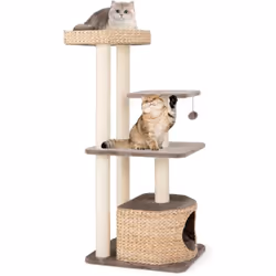 À propos de cet article 【Zones de Repos Luxueuses】L'arbre à chat comporte un perchoir supérieur en quenouille avec un coussin ...