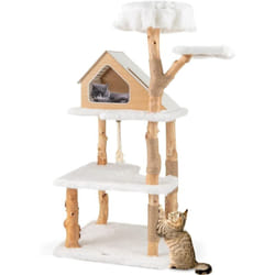 Costway - Arbre a Chat xxl 150 cm, Arbre a Chat Bois, 5 Plateformes, 2 Poteaux à Griffer en Jute, Condo, Grand Arbre a Chat Intérieur, Bois de