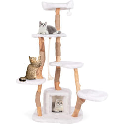 Costway - Arbre a Chat xxl 168 cm, Arbre a Chat Bois, 5 Plateformes, 3 Poteaux à Griffer en Jute, Condo, Grand Arbre a Chat Intérieur, Bois de