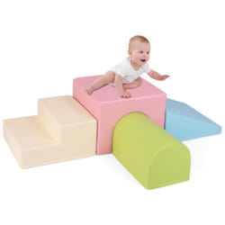 Costway - 4 pcs Parcours Motricité Bébé en Mousse avec Housse Amovible en pu, Module Motricité Bébé avec Toboggan & Différentes Formes, Jouets