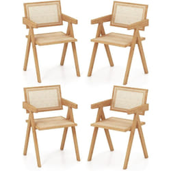 Chaises Salle à Manger Lot de 4, Chaise Cuisine en Bambou, Dossier Siège en Rotin, Design Cannage, Style Vintage, Chaise de Salon pour Restaurant,