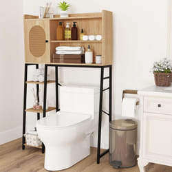 Costway - Armoire de Rangement Au-Dessus des Toilettes, Organisateur de Salle de Bain, Meuble wc Porte en Rotin pe, Etagères de Rangement Ouvertes et
