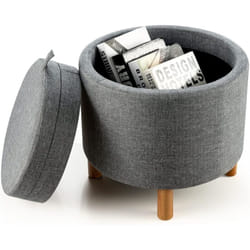 Costway - Pouf Rangement Rond, Pouf Coffre avec Plateau, Repose-Pied Salon, Tissu pe, Pieds en Bois, Patins Antidérapants, Tabouret Rangement