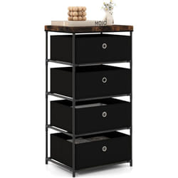 Commode 4 Tiroirs en Tissu, Commode Chambre avec Cadre en Métal et Plateau, Commode Haute pour Chambre Adulte Enfant, Couloir, Entrée, 42x33,5x84,5cm