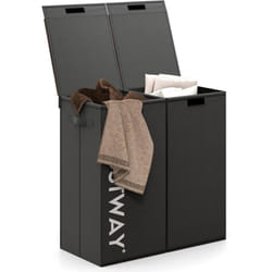 Costway - Panier a Linge Sale 2 Compartiments, Corbeille a Linge 105 l, 2 Sacs Doublure Amovibles, Plateaux en mdf, Poignées, Bac a Linge pour Salle
