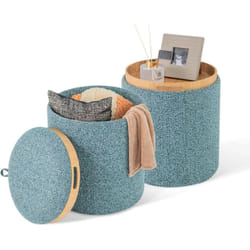 Costway - Lot de 2 Pouf Rangement, Tabouret Rangement avec Couvercle, Capacité 41L + 25L, Ottomans Ronds Rembourrés, Plateau Réversible, Repose-Pieds