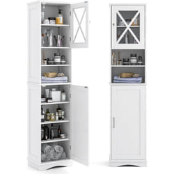Costway - Armoire de Salle de Bain de 170 cm de Haute, Meuble de Rangement, Colonne, 5 Étagères Réglables, Placards à Porte, 2 Compartiments, Gain de