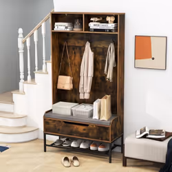 À propos de cet article 【Porte-manteau 4 en 1】Ce meuble porte-manteau combine d'un porte-manteau, d'un banc à chaussures avec ...