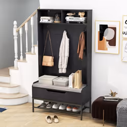 À propos de cet article 【Porte-manteau 4 en 1】Ce meuble porte-manteau combine d'un porte-manteau, d'un banc à chaussures avec ...