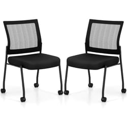 COSTWAY Lot de 2 Chaises de Salles de Réunion Empilables, Chaises de Bureau en Maille avec roulettes, Fauteuil de Réception Rembourré pour Bureau,
