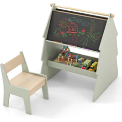 Costway - Tableau Enfant Double Face avec Chaise & Forme d'Arbre, Chevalet Enfant en Bois avec Plateau de Rangement & Support Supérieur, Charge