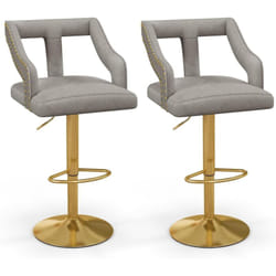 Costway - Tabourets de Bar Velours Lot de 2, Chaise de Bar Pivotants avec Repose-Pieds, Hauteur Assise Réglable 63-85 cm, Cadre en Métal, Chaise