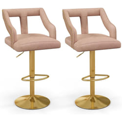Costway - Tabourets de Bar Velours Lot de 2, Chaise de Bar Pivotants avec Repose-Pieds, Hauteur Assise Réglable 63-85 cm, Cadre en Métal, Chaise