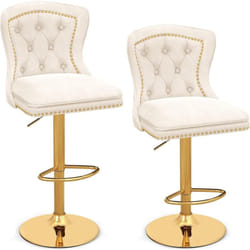 Costway - Tabourets de Bar Velours Lot de 2, Chaise de Bar Pivotants avec Dossier Haut, Repose-Pieds, Hauteur Assise Réglable 67-87 cm, Cadre en