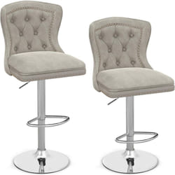 Costway - Tabourets de Bar Velours Lot de 2, Chaise de Bar Pivotants avec Dossier Haut, Repose-Pieds, Hauteur Assise Réglable 67-87 cm, Cadre en