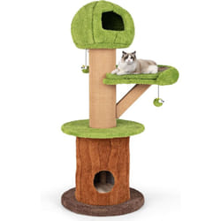 Costway - Arbre a Chat Design 148 cm, Arbre a Chat en Bois, 2 Condos, 2 Plateformes, 20 cm Poteaux à Griffer en Sisal, Arbre a Chat xxl en Forme de