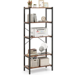 Costway - Bibliothèque à 5 Niveaux, Hauteur 161 cm, Étagère Autoportante avec Cadre en Métal et Doubles Kits Anti-Basculement, Organisateur de