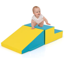 Costway - 2PCS Parcours Motricité Bébé en Mousse avec Housse Amovible en pu, Module Motricité Bébé avec Marche & Toboggan, Jouets Éducatifs pour