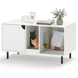 Costway - Meuble Litiere Chat en Bois, Maison Chat 3 en 1, Planche à Griffer Amovible, Pieds Surélevée en Métal, Maison de Toilette Chat, Trous de