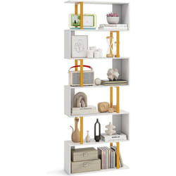 Bibliothèque en Forme de 's' à 6 Niveaux, Etagère Géométrique de 189 cm, Cadre en Métal, Etagère de Rangement Décorative Autoportante Moderne, Kits