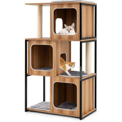 Costway - Arbre à Chat xxl 133 cm, 4 Plateformes, 3 Condos, 2 Poteaux à Griffer en Sisal, Arbre à Chat Maine Coon, Cadre en Métal, Coussins Amovible,