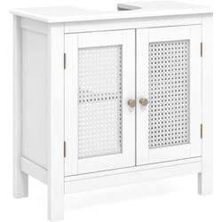 Costway - Meuble sous Lavabo, Meuble de Salle de Bain avec Placard à 2 Portes en Rotin, Œillet L18 x P23 cm, Meuble sous Vasque, Meuble sous Evier