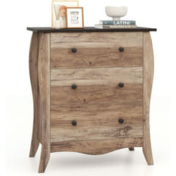 Costway - Commode Chambre, Commode 3 Tiroirs en Tissu Pliable, Design Incurvé, Plateau en Bois, Meuble de Rangement Chambre Rustique pour Chambre