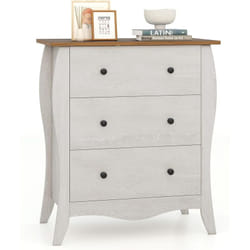 Costway - Commode Chambre, Commode 3 Tiroirs en Tissu Pliable, Design Incurvé, Plateau en Bois, Meuble de Rangement Chambre Rustique pour Chambre