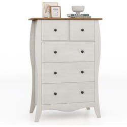 Costway - Commode Chambre, Commode 5 Tiroirs en Tissu Pliable, Design Incurvé, Plateau en Bois, Meuble de Rangement Chambre Rustique pour Chambre